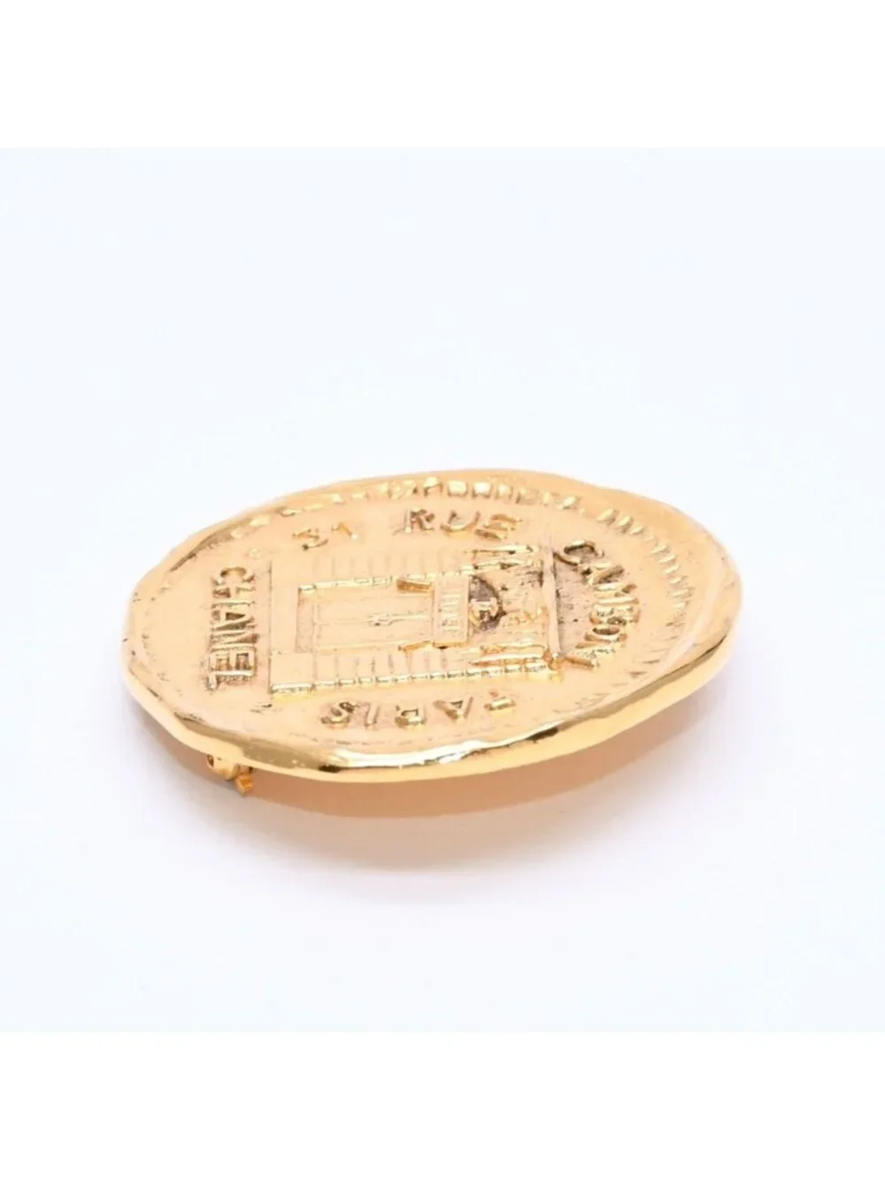 Chanel CC Logo Brooch Metal Cambon Coin Round Gold
